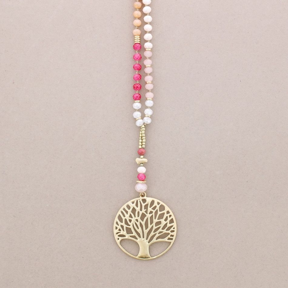 COLLAR LARGO CRISTALES FACETADOS COLGANTE MEDALLA ÁRBOL