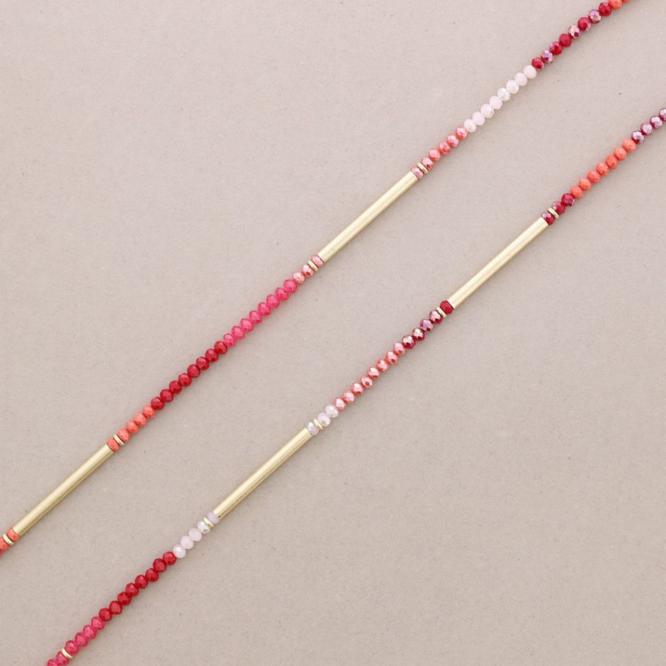 LONG NECKLACE METAL TUBES WITH FACETED CRYSTALS