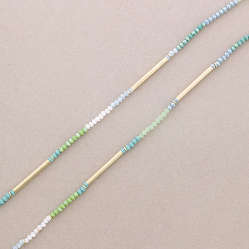 LONG NECKLACE METAL TUBES WITH FACETED CRYSTALS