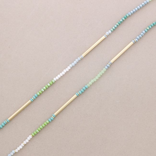 LONG NECKLACE METAL TUBES WITH FACETED CRYSTALS