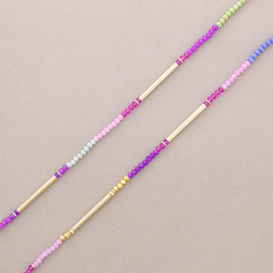 LONG NECKLACE METAL TUBES WITH FACETED CRYSTALS