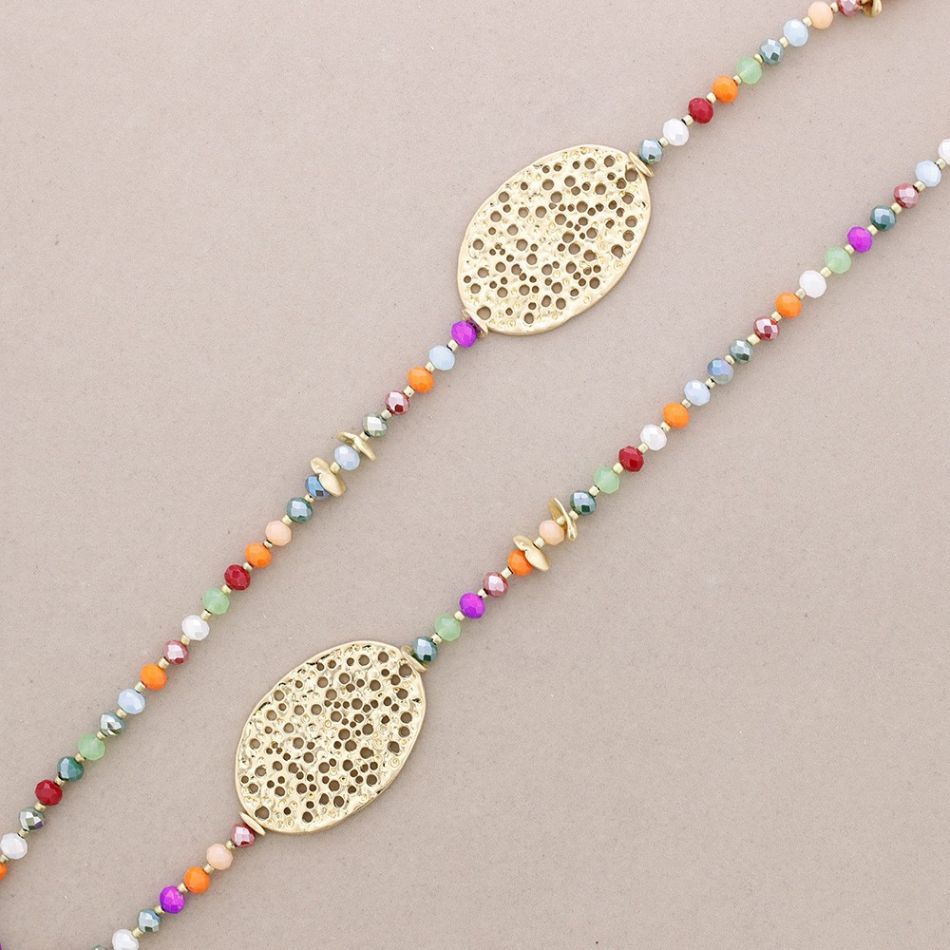 LONG METAL NECKLACE WITH FACETED CRYSTALS