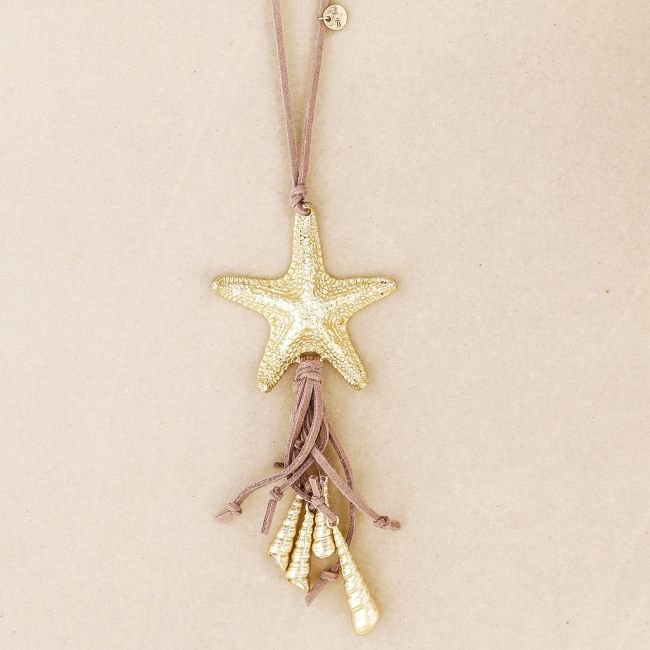 LONG STARFISH PENDANT NECKLACE WITH SNAILS