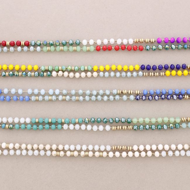 LONG NECKLACE WITH METAL BEADS AND FACETED CRYSTALS