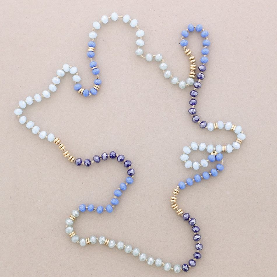 LONG NECKLACE WITH METAL BEADS AND FACETED CRYSTALS