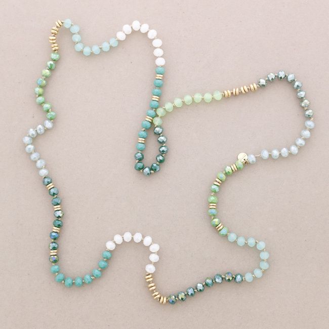 LONG NECKLACE WITH METAL BEADS AND FACETED CRYSTALS
