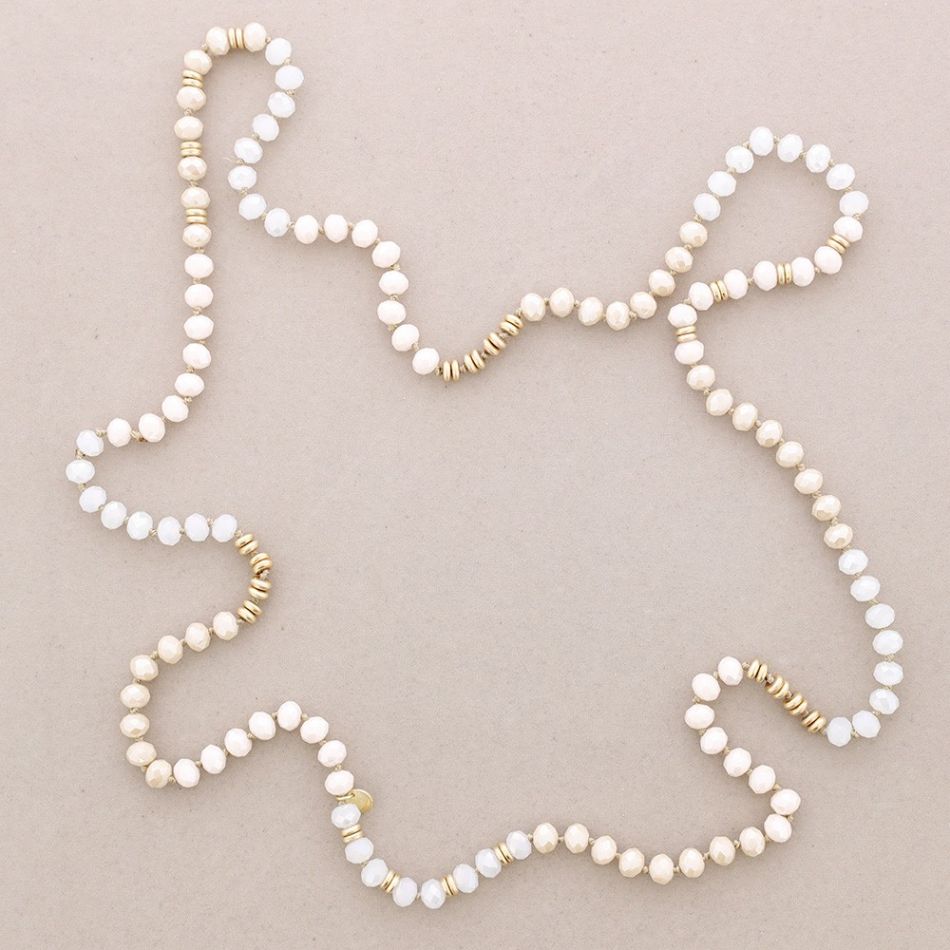 LONG NECKLACE WITH METAL BEADS AND FACETED CRYSTALS