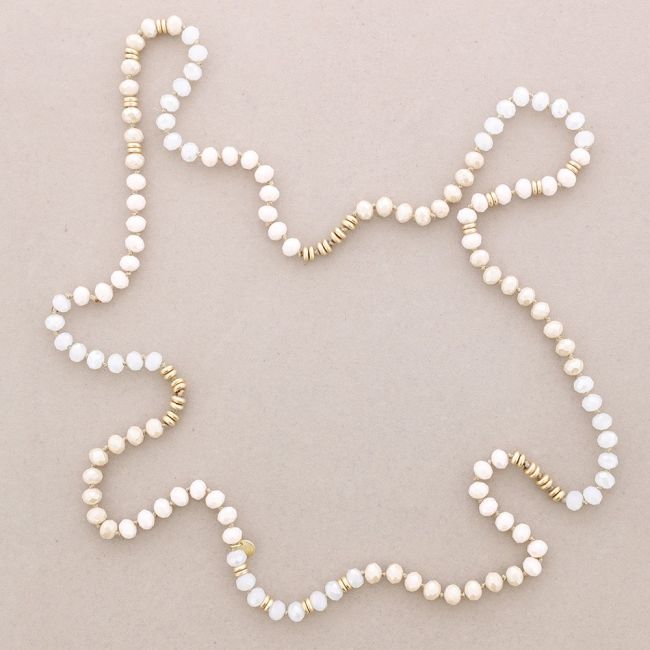LONG NECKLACE WITH METAL BEADS AND FACETED CRYSTALS
