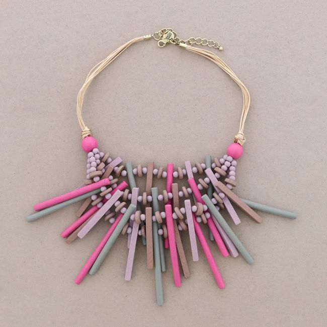 4 WOODEN STRIPS SHORT NECKLACE