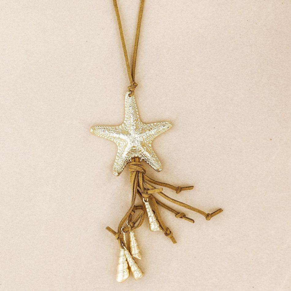 LONG STARFISH PENDANT NECKLACE WITH SNAILS