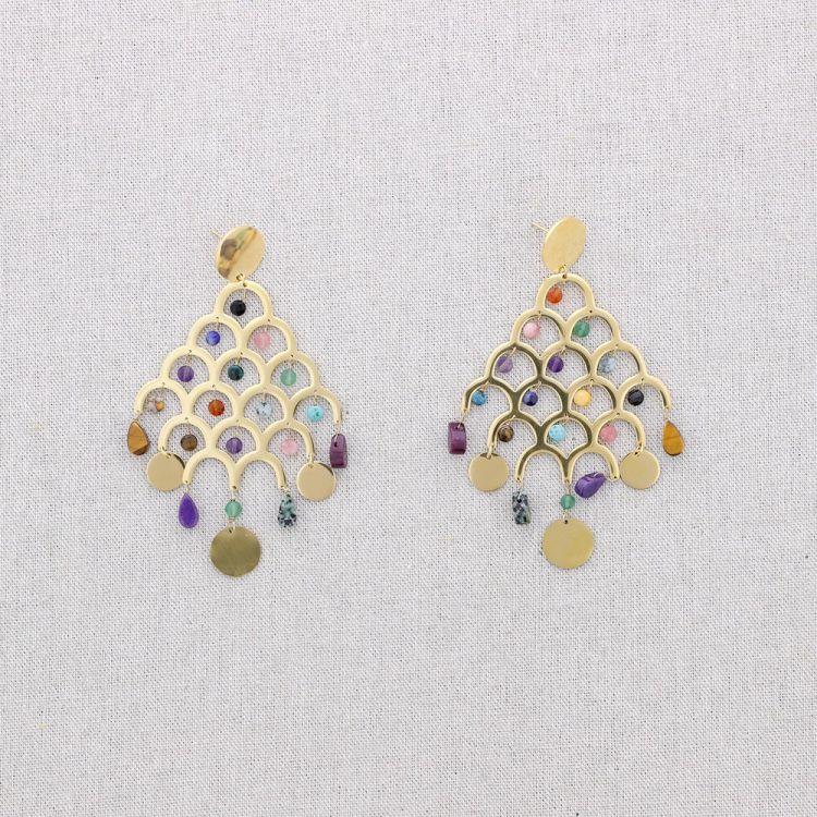 TREE SHAPE STONES STEEL EARRINGS