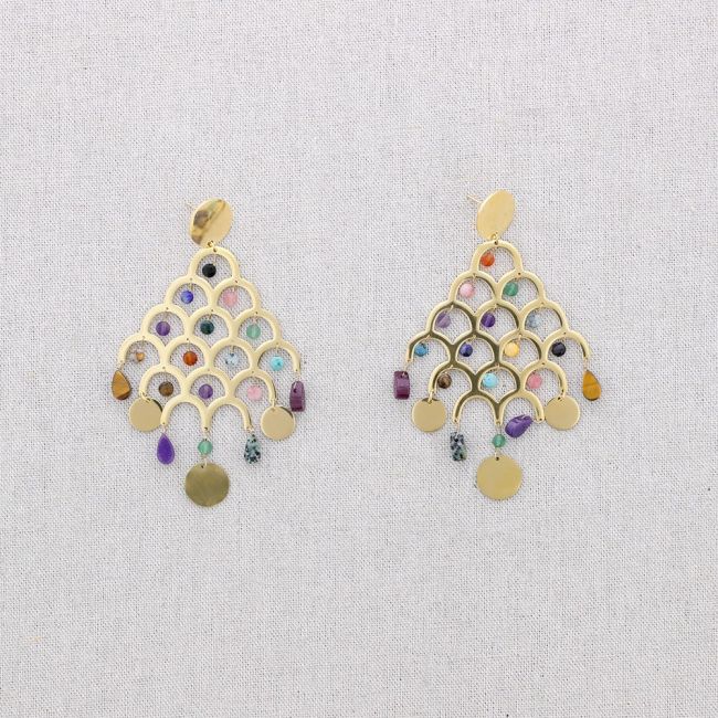 TREE SHAPE STONES STEEL EARRINGS