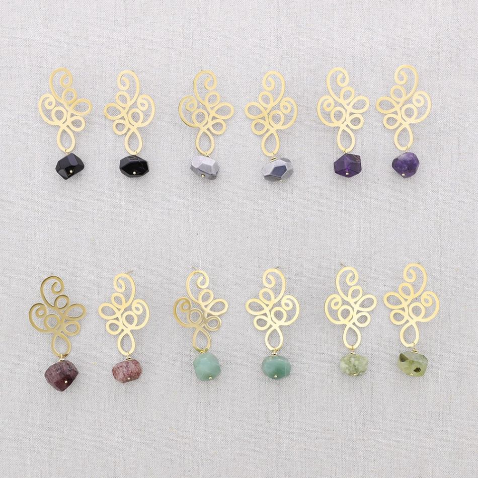 PENDIENTES ACERO FILIGRANA COLGANTE PIEDRA