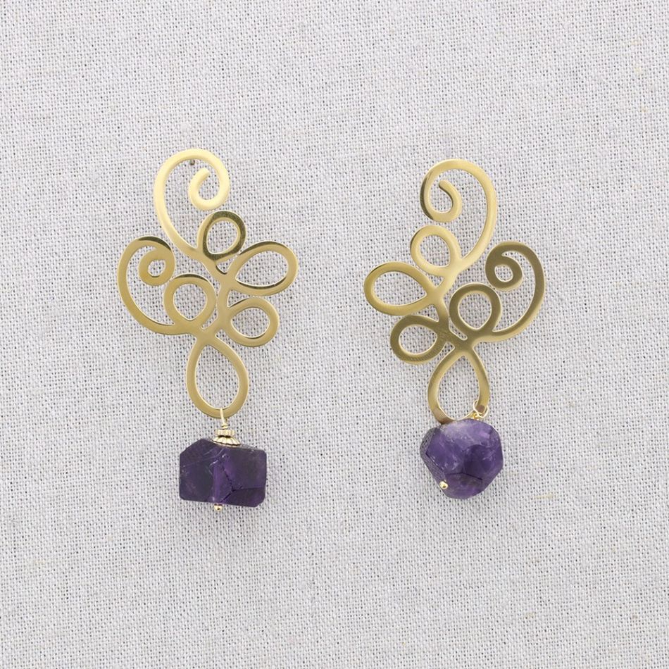 PENDIENTES ACERO FILIGRANA COLGANTE PIEDRA