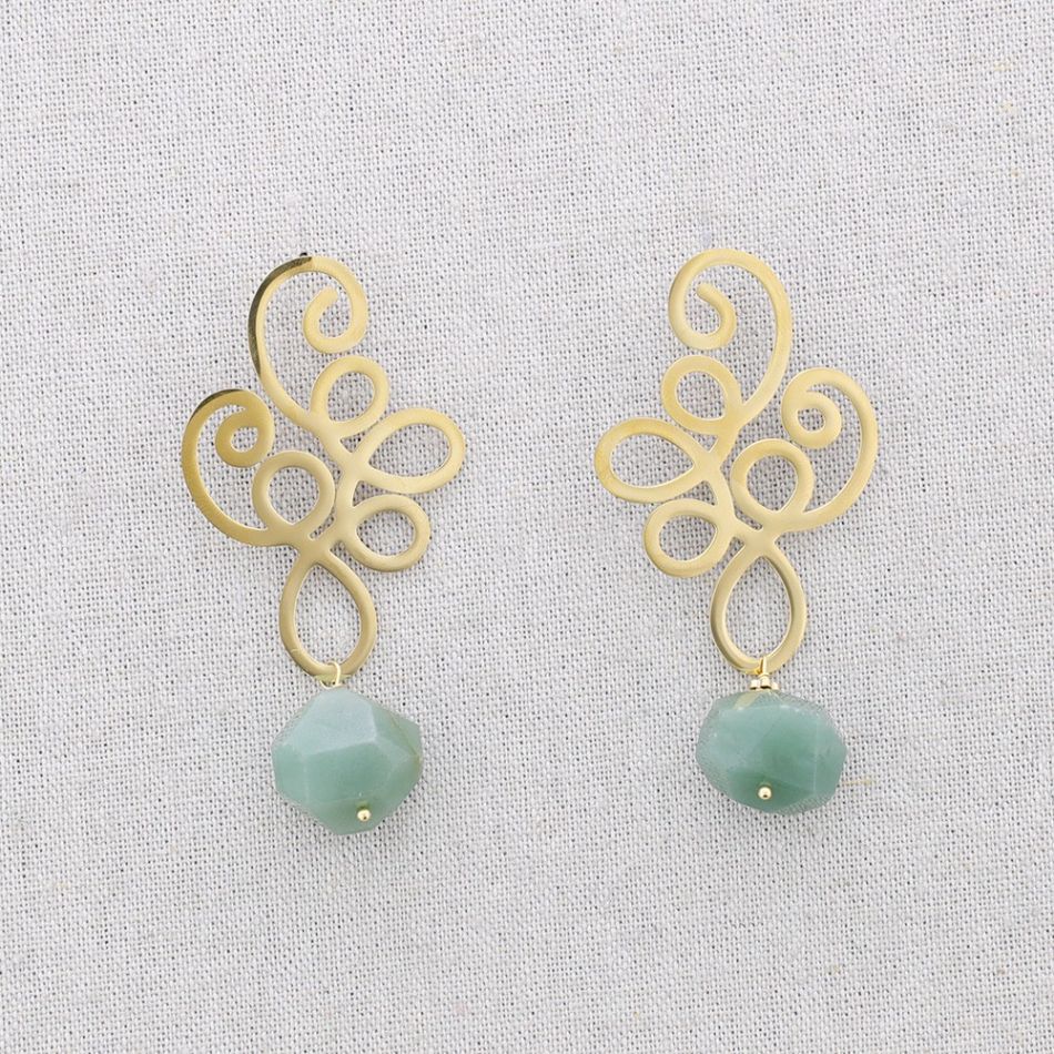 STEEL FILIGREE STONE PENDANT EARRINGS