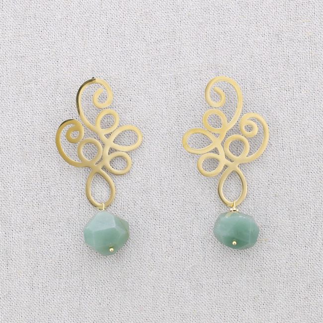 STEEL FILIGREE STONE PENDANT EARRINGS