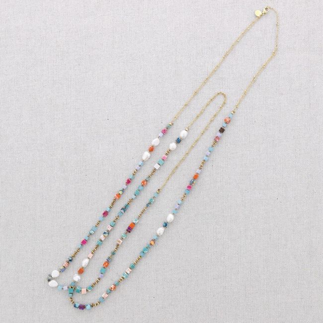 LONG STEEL NECKLACE KNOTS STONES