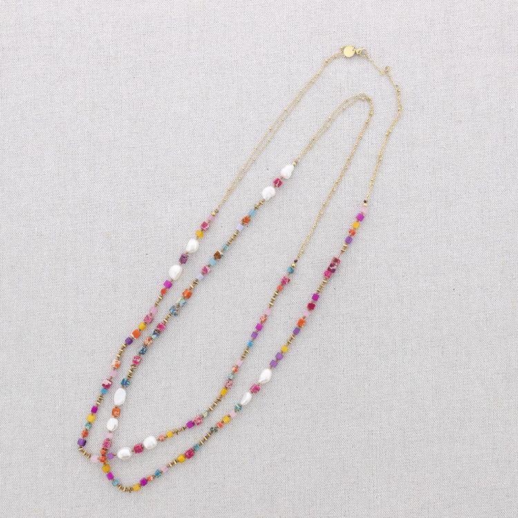 COLLAR LARGO ACERO NUDOS PIEDRAS