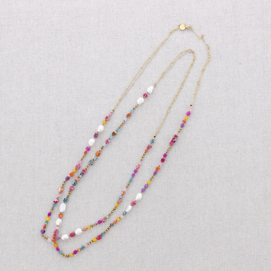 COLLAR LARGO ACERO NUDOS PIEDRAS