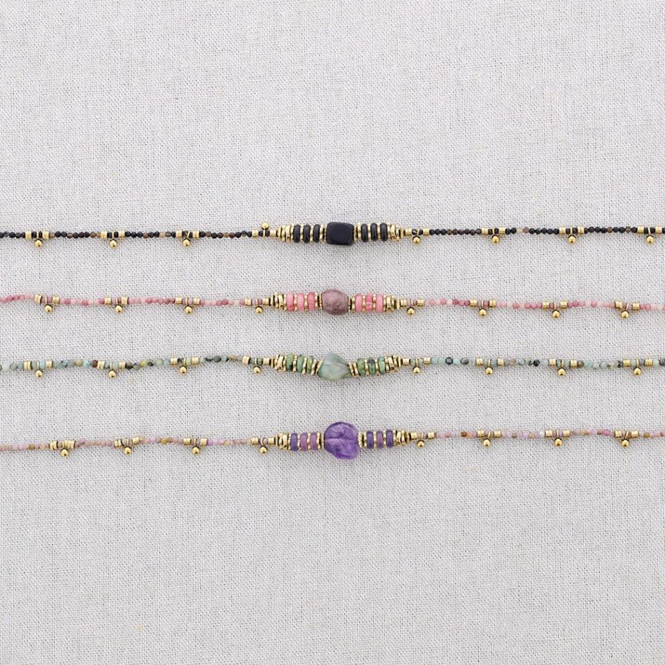 STEEL BEADED STONES NECKLACE