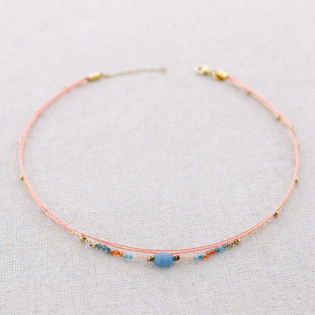 STEEL NECKLACE WITH COLORED CYLINDRICAL STONES
