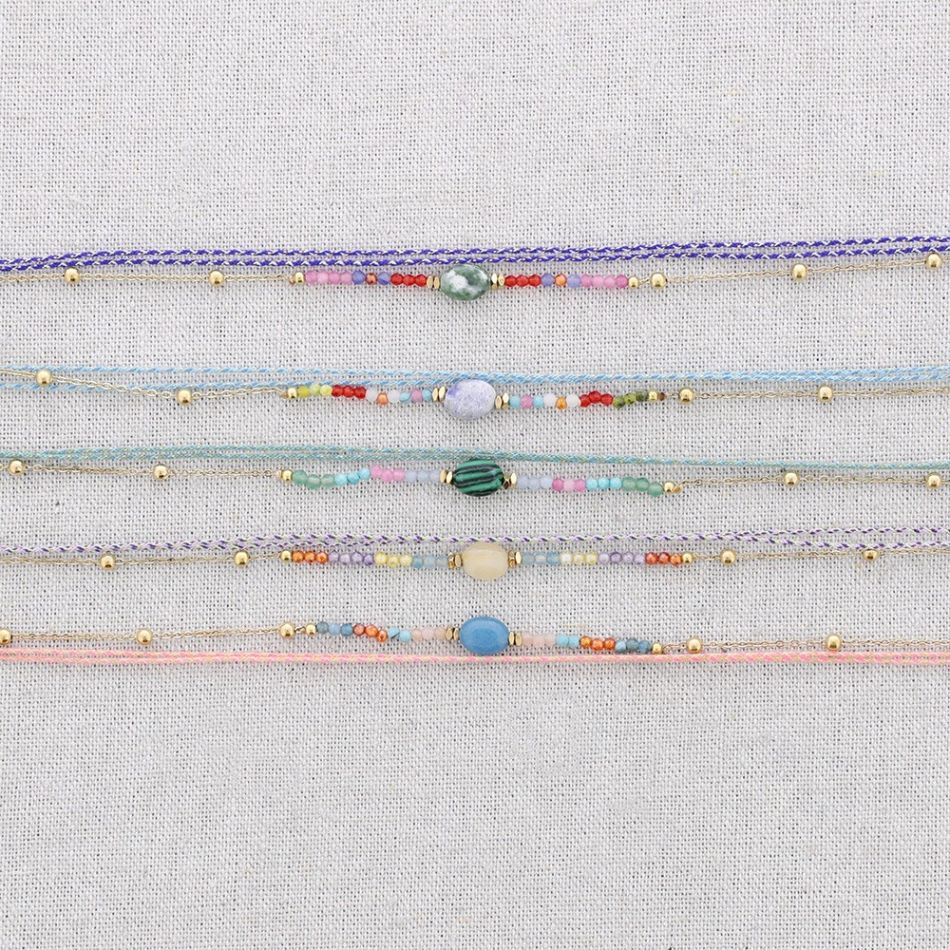 STEEL NECKLACE WITH COLORED CYLINDRICAL STONES
