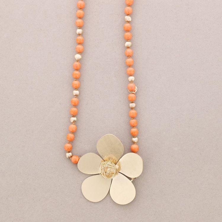 STONE FLOWER METAL EARRINGS