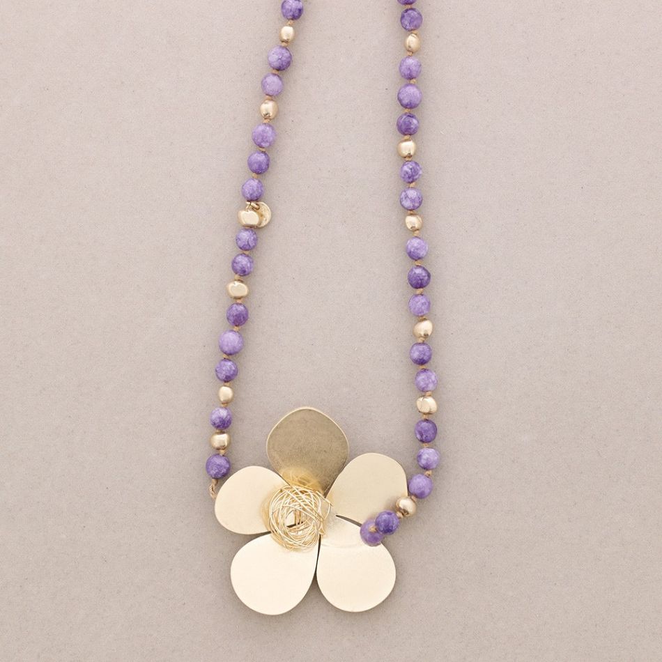 STONE FLOWER METAL EARRINGS