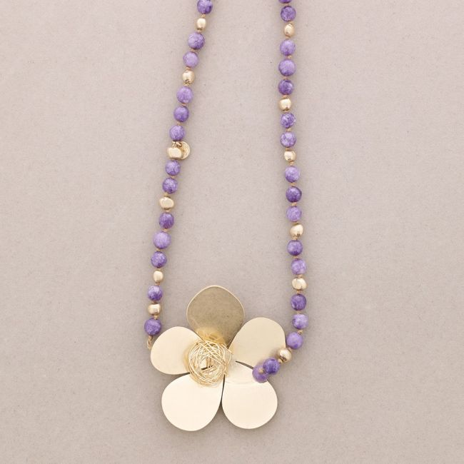 STONE FLOWER METAL EARRINGS