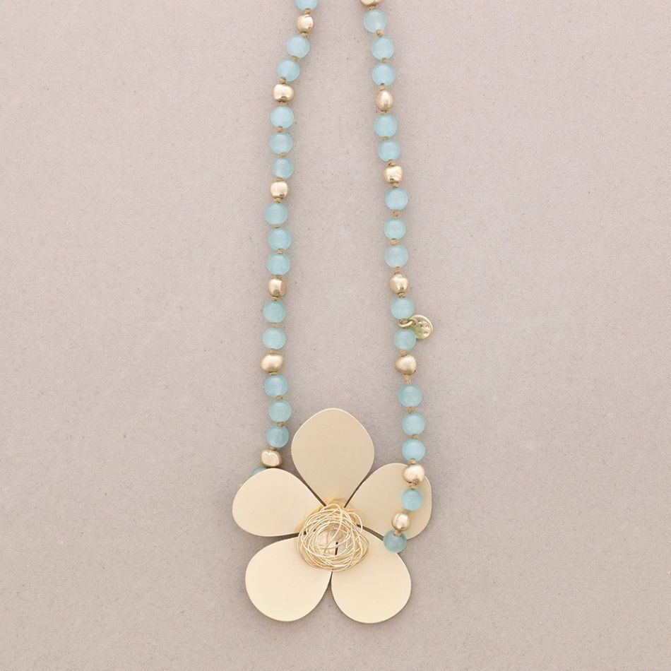 STONE FLOWER METAL EARRINGS