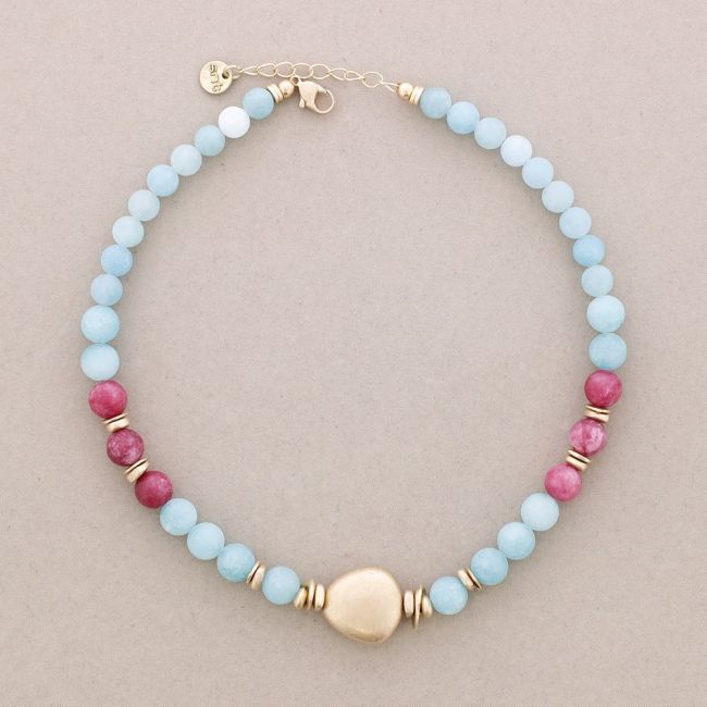METAL BEADED NECKLACE WITH STONES