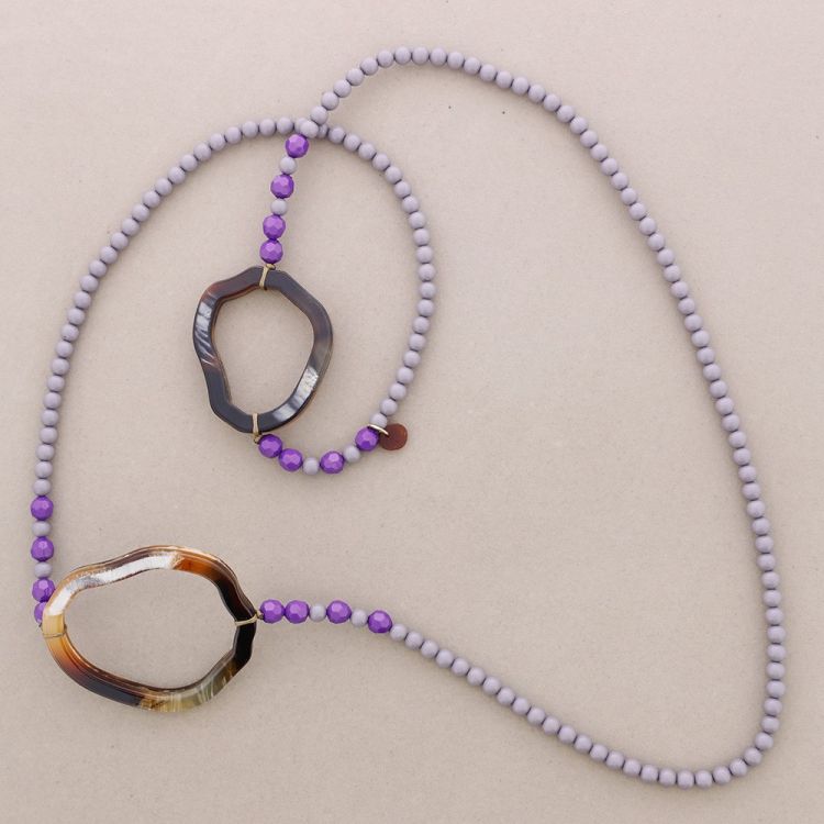 RESIN IRREGULAR DOUBLE CIRCLE BALLS LONG NECKLACE