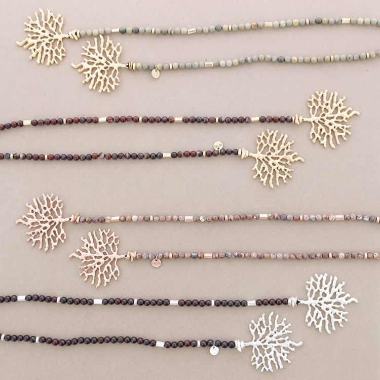 COLLAR LARGO PIEDRAS DOBLE COLGANTE CORAL 2
