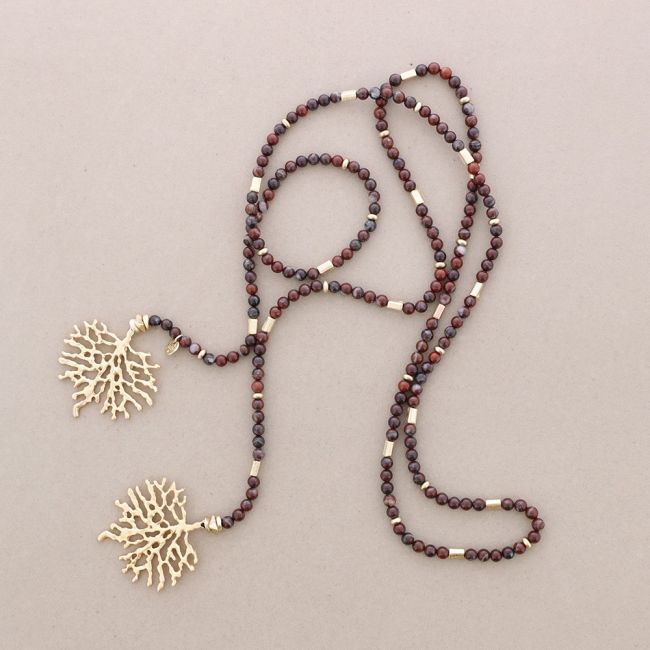 COLLAR LARGO PIEDRAS DOBLE COLGANTE CORAL