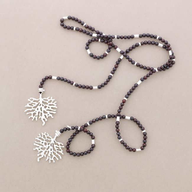 CORAL DOUBLE PENDANT STONES LONG NECKLACE