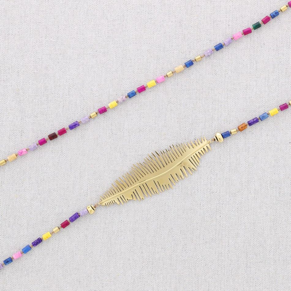 STEEL LEAF STONES LONG NECKLACE