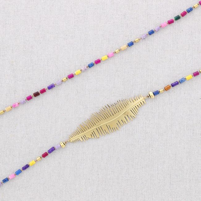 STEEL LEAF STONES LONG NECKLACE