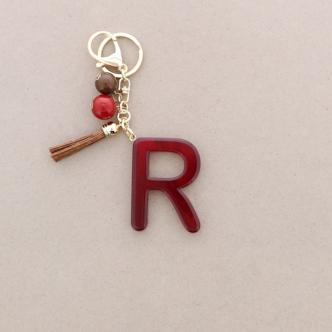 KEYCHAIN PENDANT INITIAL LETTER R RESIN