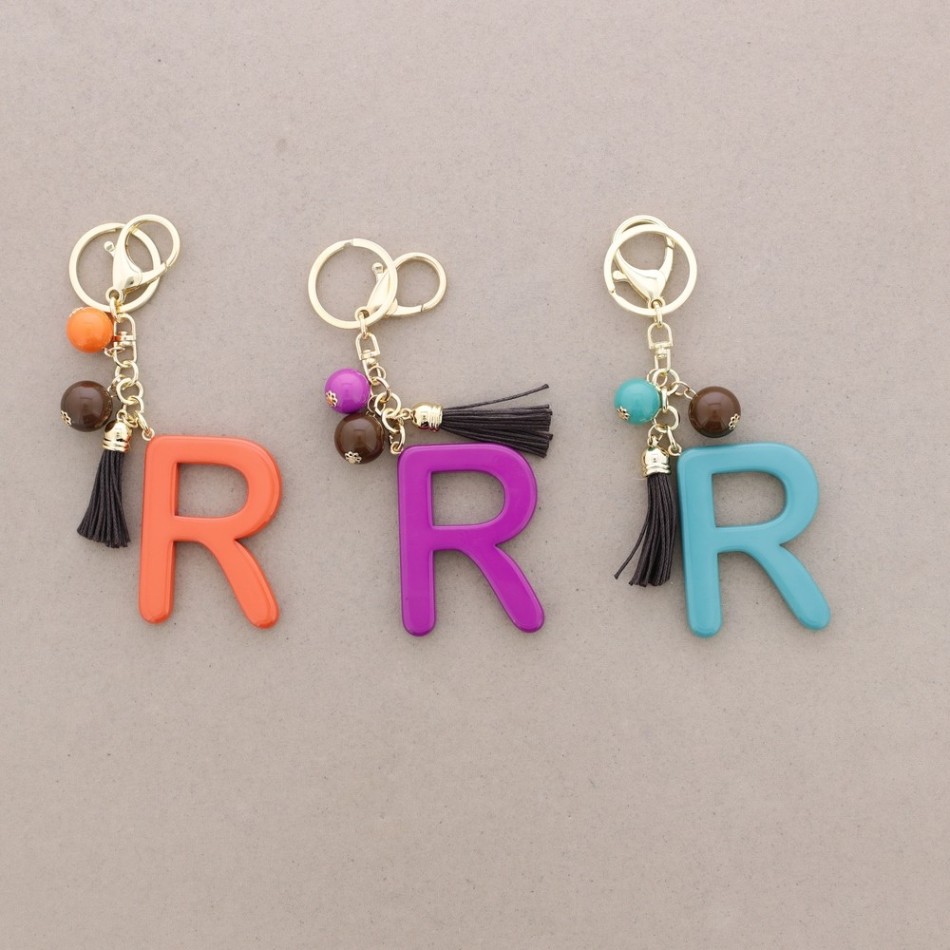 KEYCHAIN PENDANT INITIAL LETTER R RESIN