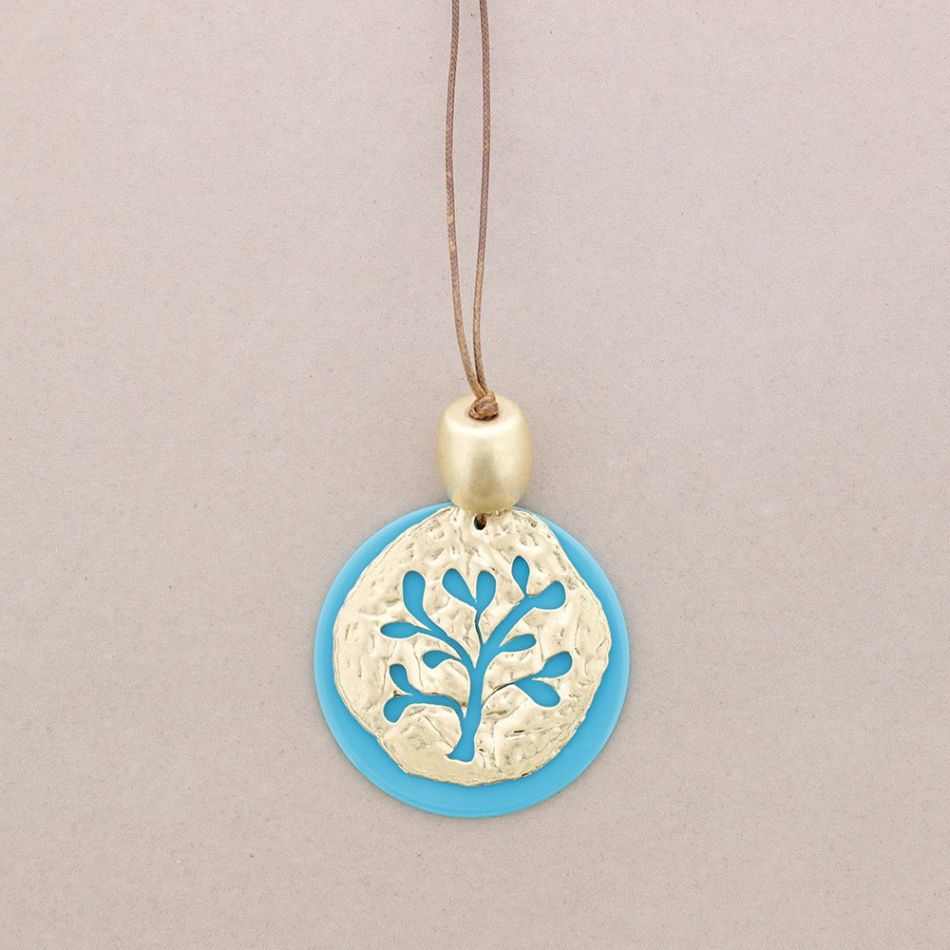 LONG RESIN METAL MEDALLION PENDANT NECKLACE