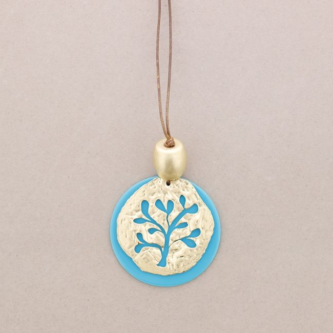 LONG RESIN METAL MEDALLION PENDANT NECKLACE