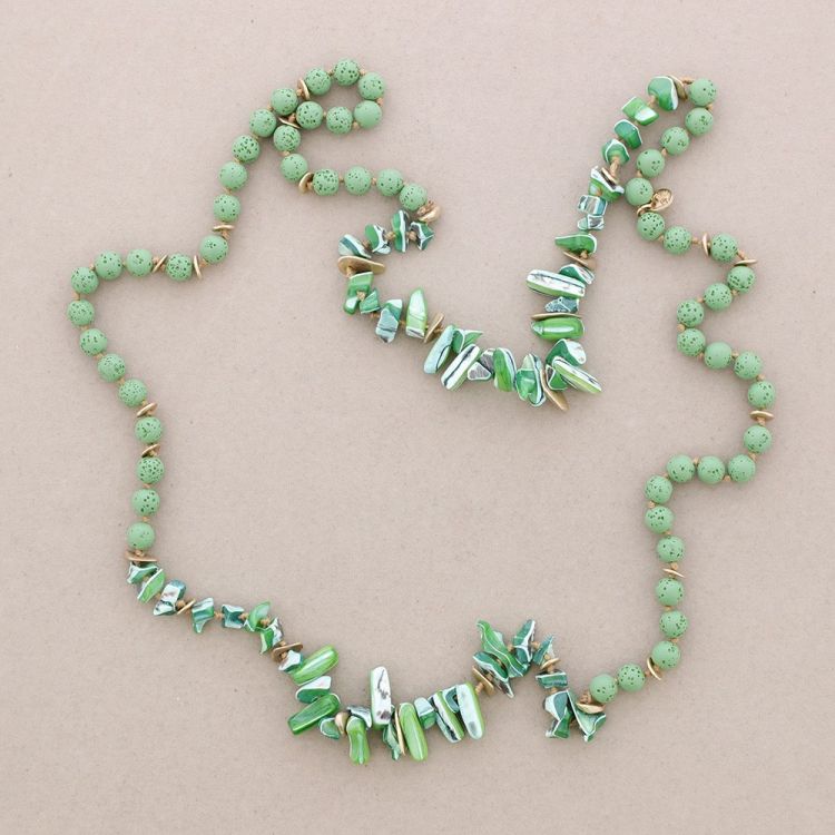 LONG NECKLACE WITH NATURAL LAVA IMITATION BEADS