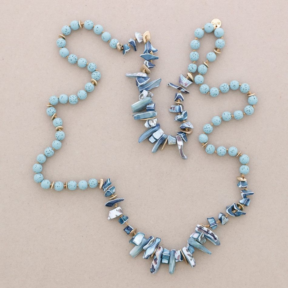 LONG NECKLACE WITH NATURAL LAVA IMITATION BEADS