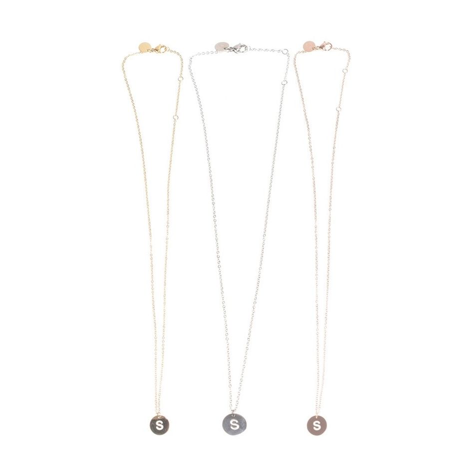 STEEL LETTER S PLATE SHORT NECKLACE