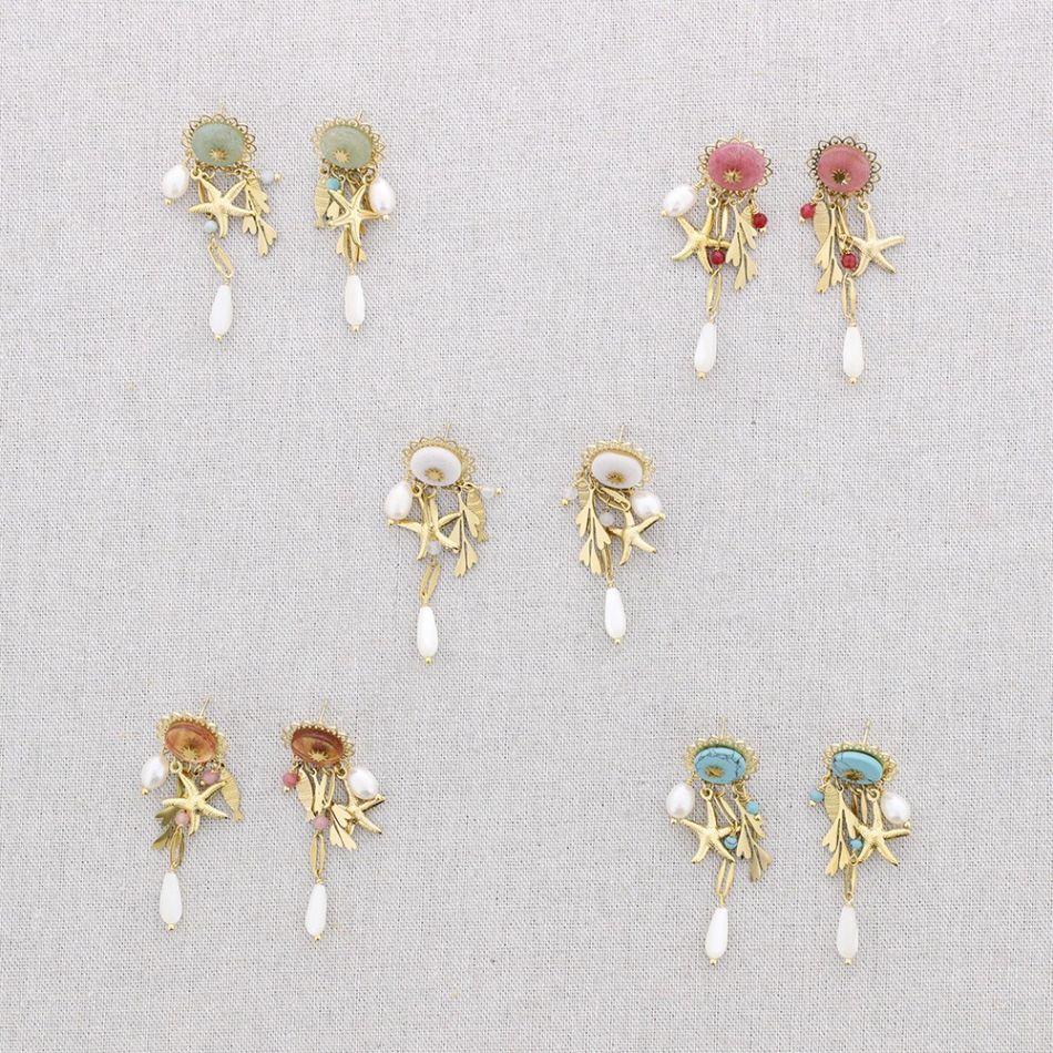 STEEL STONE EARRINGS MARINE MOTIF PENDANTS