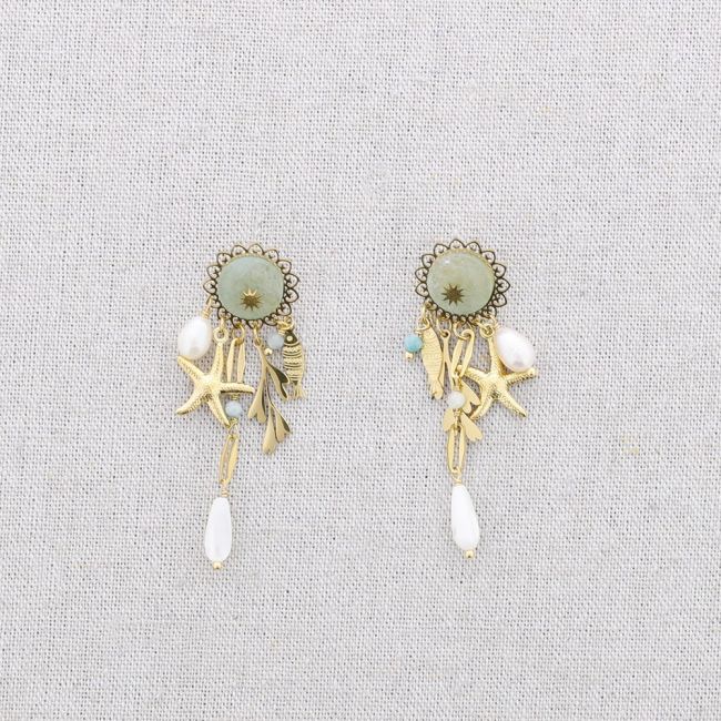 PENDIENTES ACERO PIEDRA COLGANTES MOTIVO MARINO