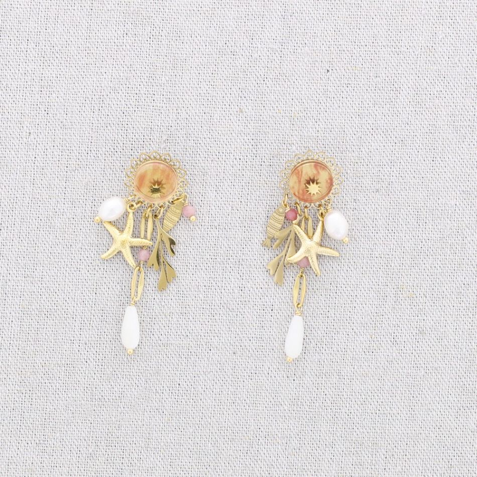 STEEL STONE EARRINGS MARINE MOTIF PENDANTS