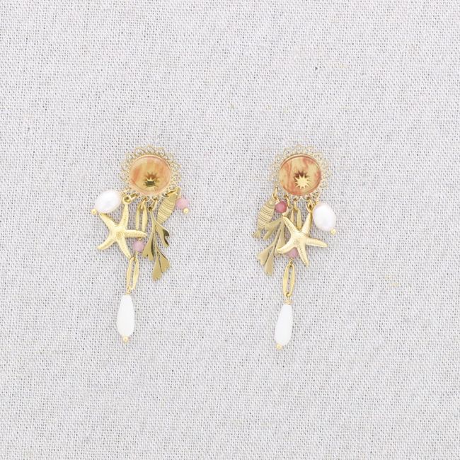 STEEL STONE EARRINGS MARINE MOTIF PENDANTS