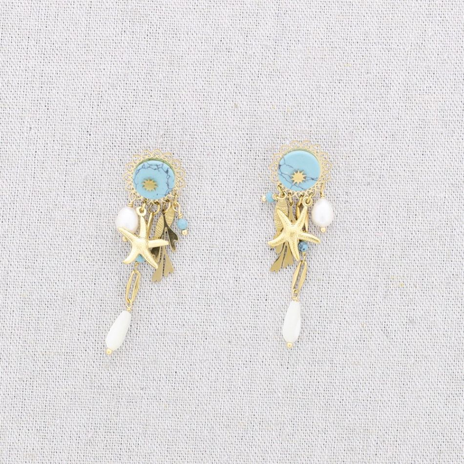 STEEL STONE EARRINGS MARINE MOTIF PENDANTS
