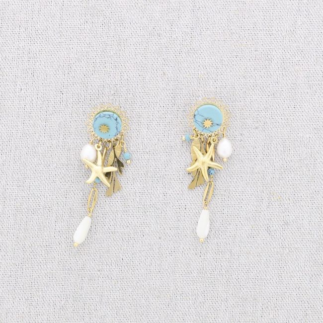 STEEL STONE EARRINGS MARINE MOTIF PENDANTS
